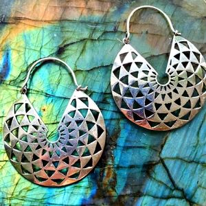 Boho Tribal Geometric Silver Earrings
